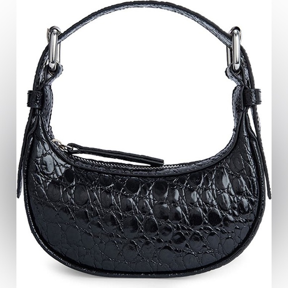 By Far Black Mini Soho Croc Embossed Leather Shoulder Bag - Picture 2 of 10